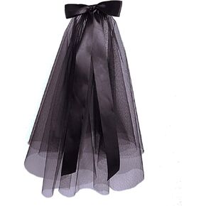 Short Black Wedding Veil, 2 Tier Gothic Bride Veil Halloween Party Bow Veil with Comb Cosplay Accessories for Women