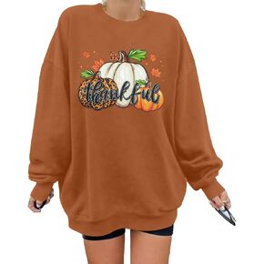 FAYALEQ Fall Sweatshirts for Women Thanksgiving Pumpkin Leopard Graphic Sweatshirt Holiday Long Sleeve Pullovers