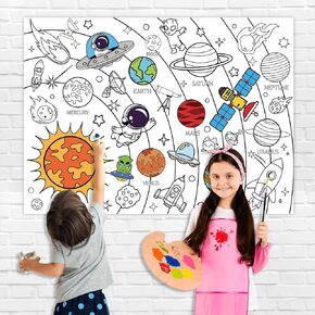 Happy Birthday Banner Black for Party Backdrop, Giant Coloring Poster for Adults and Kids, First Trip Around The Sun Decorations Outer Space Theme Party Supplies Photo Background 43.3 * 31.4inch