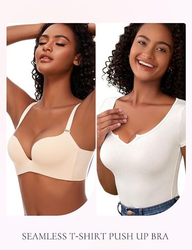 Wireless Push up Bras for Women Seamless Support Padded Plunge T-Shirt Comfort Bra in Saudi Arabia