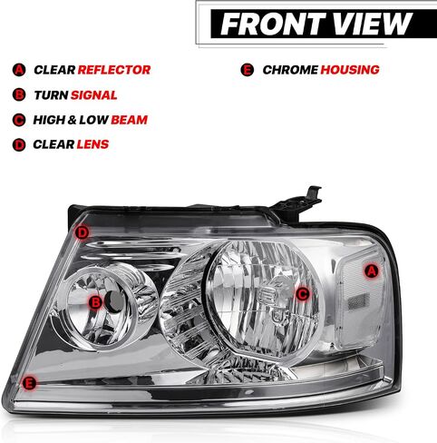M-AUTO Headlights Headlamps Assembly w/ 2 Pre-assembled 6000K LED Bulbs Compatible with 2004-2008 Ford F-150, 06-08 Mark LT, Chrome Housing Clear Corner L+R Pair Head Light Lamps in Saudi Arabia