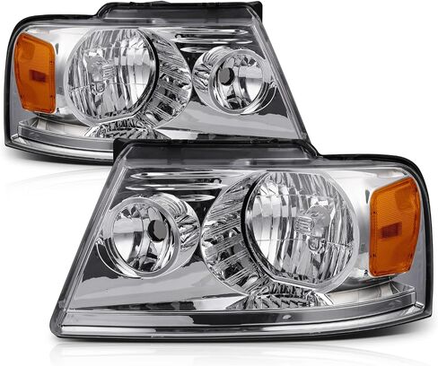 M-AUTO Headlights Headlamps Assembly w/ 2 Pre-assembled 6000K LED Bulbs Compatible with 2004-2008 Ford F-150, 06-08 Mark LT, Chrome Housing Clear Corner L+R Pair Head Light Lamps in Saudi Arabia