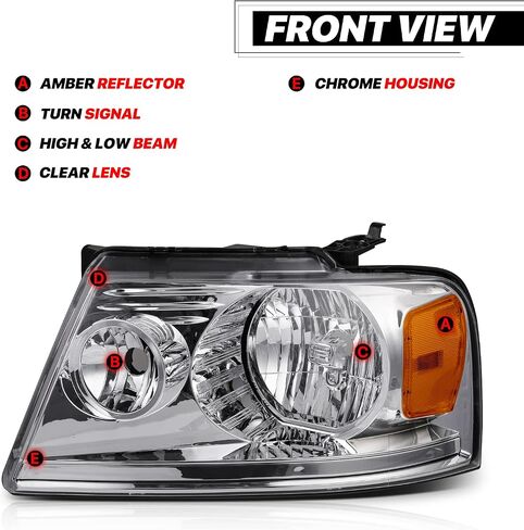 M-AUTO Headlights Headlamps Assembly w/ 2 Pre-assembled 6000K LED Bulbs Compatible with 2004-2008 Ford F-150, 06-08 Mark LT, Chrome Housing Clear Corner L+R Pair Head Light Lamps in Saudi Arabia