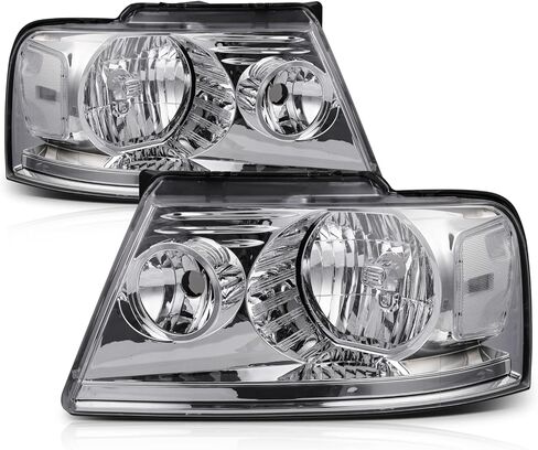 مجموعة المصابيح الأمامية M-AUTO مع 2 لمبات LED مجمعة مسبقًا 6000K متوافقة مع 2004-2008 Ford F-150، 06-08 Mark LT، غطاء كروم زاوية شفافة L+R زوج مصابيح إضاءة الرأس in Kuwait