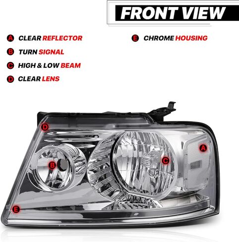 مجموعة المصابيح الأمامية M-AUTO مع 2 لمبات LED مجمعة مسبقًا 6000K متوافقة مع 2004-2008 Ford F-150، 06-08 Mark LT، غطاء كروم زاوية شفافة L+R زوج مصابيح إضاءة الرأس in Kuwait