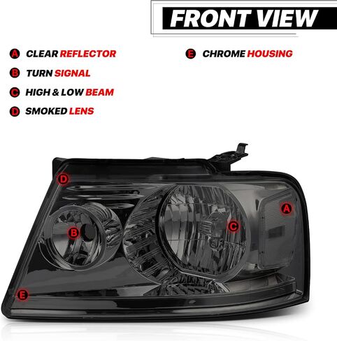 M-AUTO Headlights Headlamps Assembly w/ 2 Pre-assembled 6000K LED Bulbs Compatible with 2004-2008 Ford F-150, 06-08 Mark LT, Chrome Housing Clear Corner L+R Pair Head Light Lamps in Saudi Arabia