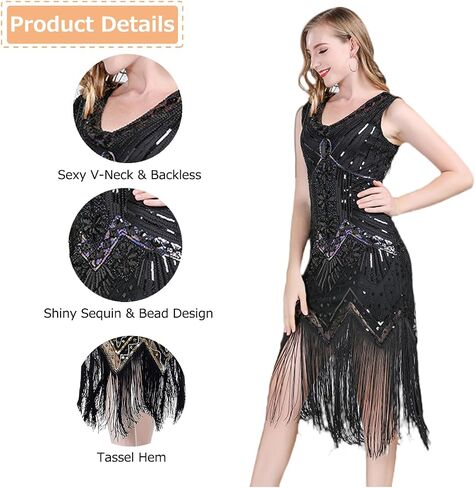 Women's 1920S Sequin Fringed Gatsby Flapper Dress with Roaring 20s Accessories in Saudi Arabia