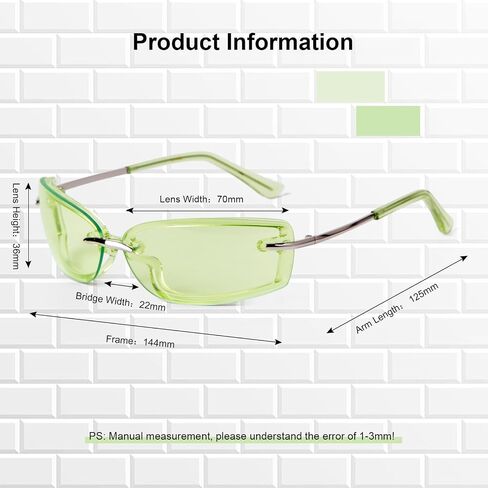VIA LEECA Trendy Y2K Rectangle Sunglasses for Women Men, Designer Wrap Around Rimless 90s Retro Sun Glasses in Saudi Arabia