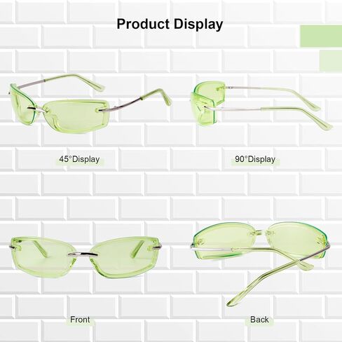 VIA LEECA Trendy Y2K Rectangle Sunglasses for Women Men, Designer Wrap Around Rimless 90s Retro Sun Glasses in Saudi Arabia
