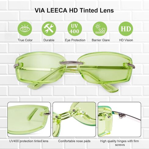 VIA LEECA Trendy Y2K Rectangle Sunglasses for Women Men, Designer Wrap Around Rimless 90s Retro Sun Glasses in Saudi Arabia