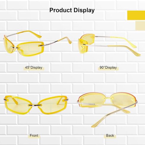 VIA LEECA Trendy Y2K Rectangle Sunglasses for Women Men, Designer Wrap Around Rimless 90s Retro Sun Glasses in Saudi Arabia
