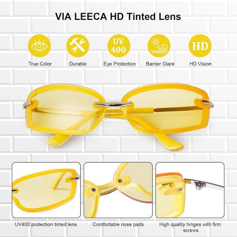 VIA LEECA Trendy Y2K Rectangle Sunglasses for Women Men, Designer Wrap Around Rimless 90s Retro Sun Glasses in Saudi Arabia