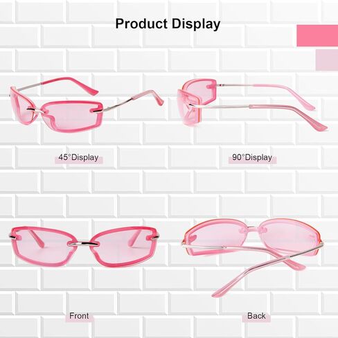 نظارات شمسية VIA LEECA العصرية Y2K مستطيلة للنساء والرجال، نظارات شمسية كلاسيكية بدون إطار من التسعينيات in Kuwait