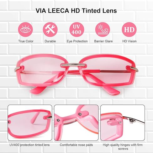 نظارات شمسية VIA LEECA العصرية Y2K مستطيلة للنساء والرجال، نظارات شمسية كلاسيكية بدون إطار من التسعينيات in Kuwait