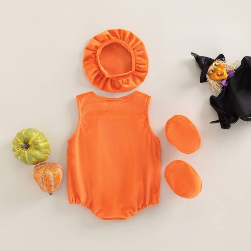 Toddler Baby Girl Boy Halloween Outfits Sleeveless Pumpkin Romper Bodysuit Halloween Costumes Pumpkin Face Clothes in Kuwait