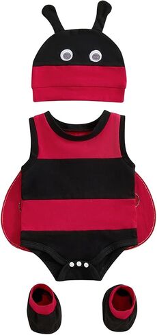 Madjtlqy Newborn Baby Girl Boy Ladybug Halloween Costumes Outfit Sleevesless Romper + Wing + Hat + Socks in Saudi Arabia