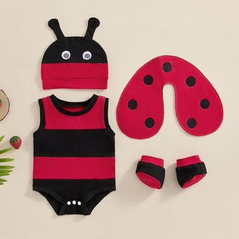 Madjtlqy Newborn Baby Girl Boy Ladybug Halloween Costumes Outfit Sleevesless Romper + Wing + Hat + Socks in Saudi Arabia