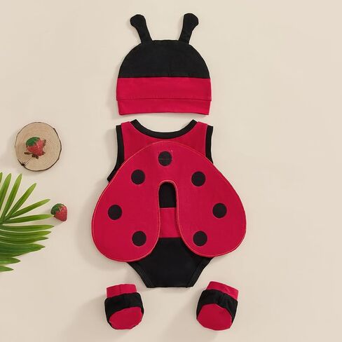 Madjtlqy Newborn Baby Girl Boy Ladybug Halloween Costumes Outfit Sleevesless Romper + Wing + Hat + Socks in Saudi Arabia