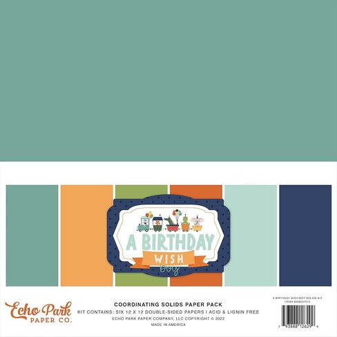 ECHO PARK PAPER COMPANY Echo Park Double-Sided Solid Cardstock 12"X12" 6/Pkg-A Birthday Wish Boy, 6 Colors, Multicolor in Saudi Arabia