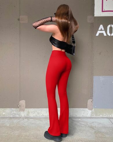 OQQ Women's Flare Pants Ribbed Seamless Workout High Waist Bell Bottoms Pants in Saudi Arabia