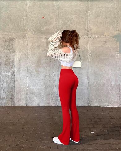 OQQ Women's Flare Pants Ribbed Seamless Workout High Waist Bell Bottoms Pants in Saudi Arabia