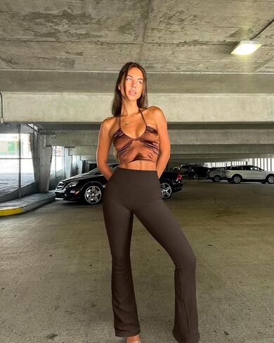 OQQ Women's Flare Pants Ribbed Seamless Workout High Waist Bell Bottoms Pants in Saudi Arabia