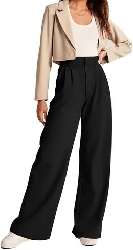 Women's Wide Leg Formal Pants Elastic Waist Business Casual Suit Pants with Pockets Fashion Trousers in Kuwait