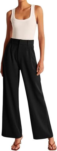 Women's Wide Leg Formal Pants Elastic Waist Business Casual Suit Pants with Pockets Fashion Trousers in Kuwait