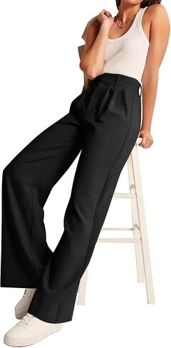 Women's Wide Leg Formal Pants Elastic Waist Business Casual Suit Pants with Pockets Fashion Trousers in Kuwait