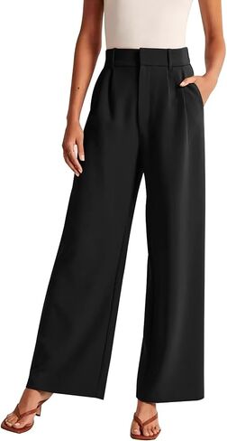 Women's Wide Leg Formal Pants Elastic Waist Business Casual Suit Pants with Pockets Fashion Trousers in Kuwait