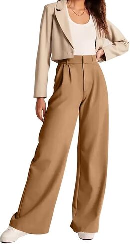 Women's Wide Leg Formal Pants Elastic Waist Business Casual Suit Pants with Pockets Fashion Trousers in Kuwait