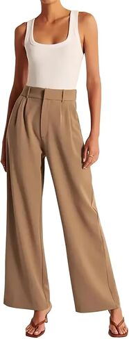 Women's Wide Leg Formal Pants Elastic Waist Business Casual Suit Pants with Pockets Fashion Trousers in Kuwait