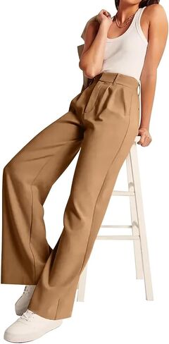 Women's Wide Leg Formal Pants Elastic Waist Business Casual Suit Pants with Pockets Fashion Trousers in Kuwait