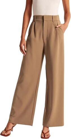 Women's Wide Leg Formal Pants Elastic Waist Business Casual Suit Pants with Pockets Fashion Trousers in Kuwait