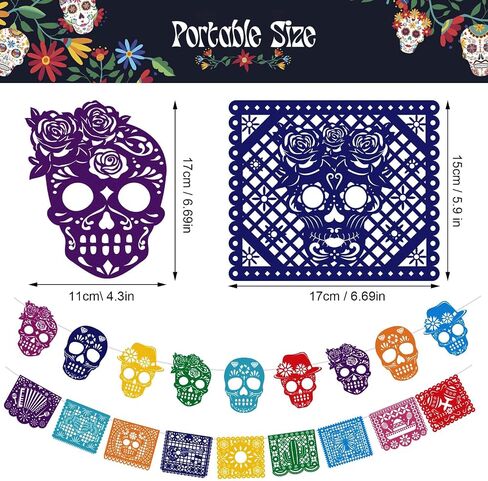 HOWAF 27pcs Day of The Dead Papel Picado Banner, Felt Dia De Los Muertos Sugar Skull Hanging Garland for Mexican Themed Party Decoration Supplies, Colorful Cinco De Mayo Flag Banner in Saudi Arabia
