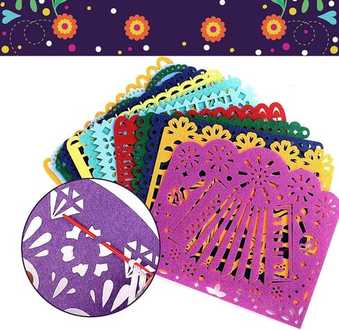 HOWAF 27pcs Day of The Dead Papel Picado Banner, Felt Dia De Los Muertos Sugar Skull Hanging Garland for Mexican Themed Party Decoration Supplies, Colorful Cinco De Mayo Flag Banner in Saudi Arabia