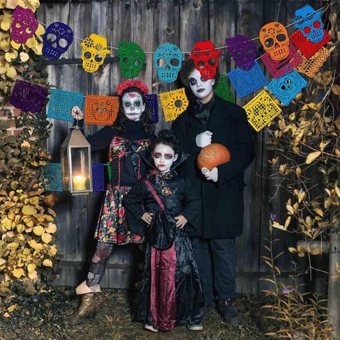 HOWAF 27pcs Day of The Dead Papel Picado Banner, Felt Dia De Los Muertos Sugar Skull Hanging Garland for Mexican Themed Party Decoration Supplies, Colorful Cinco De Mayo Flag Banner in Saudi Arabia