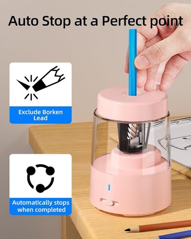 Zmol Electric Pencil Sharpener, Pink Bunny Pencil Sharpener for No.2/Colored Pencils (6-8mm), Auto Stop, Rechargeable Portable Pencil shapener for Classroom, Office, Home, Battery Operated in Kuwait