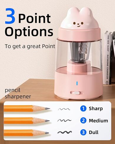 Zmol Electric Pencil Sharpener, Pink Bunny Pencil Sharpener for No.2/Colored Pencils (6-8mm), Auto Stop, Rechargeable Portable Pencil shapener for Classroom, Office, Home, Battery Operated in Kuwait