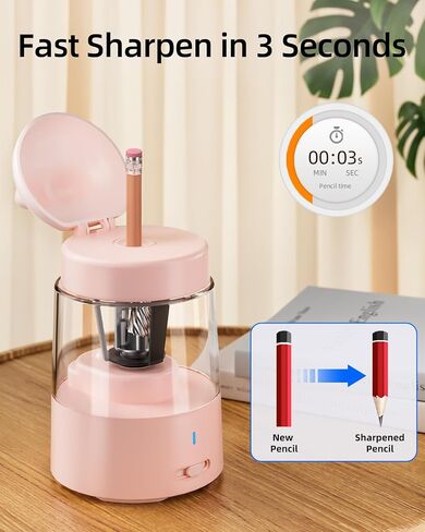 Zmol Electric Pencil Sharpener, Pink Bunny Pencil Sharpener for No.2/Colored Pencils (6-8mm), Auto Stop, Rechargeable Portable Pencil shapener for Classroom, Office, Home, Battery Operated in Kuwait