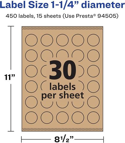 Avery Kraft Brown Round Labels with Sure Feed, 1.25" Diameter, 450 Kraft Brown Labels, Print-to-The-Edge, Laser/Inkjet Printable Labels in Saudi Arabia