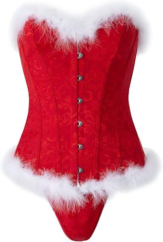 Christmas Mrs. Claus Bustier Corset Sexy Lace up Overbust Push up Bodyshaper with Thong Lingerie Set Costume in Kuwait