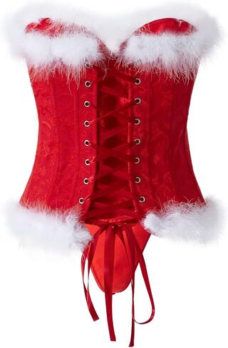 Christmas Mrs. Claus Bustier Corset Sexy Lace up Overbust Push up Bodyshaper with Thong Lingerie Set Costume in Kuwait