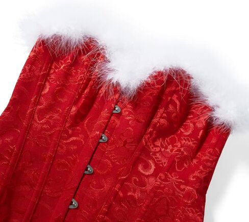 Christmas Mrs. Claus Bustier Corset Sexy Lace up Overbust Push up Bodyshaper with Thong Lingerie Set Costume in Kuwait