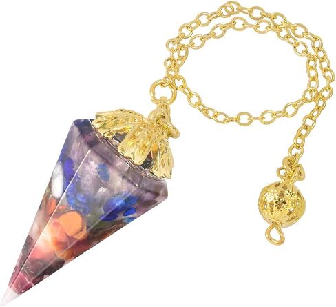 SUNYIK Handmade Chip Stones Orgone Pendulum for Dowsing Reiki, Stone Crystal Point Pendulum with Chain 9" in Saudi Arabia