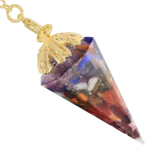 SUNYIK Handmade Chip Stones Orgone Pendulum for Dowsing Reiki, Stone Crystal Point Pendulum with Chain 9" in Saudi Arabia