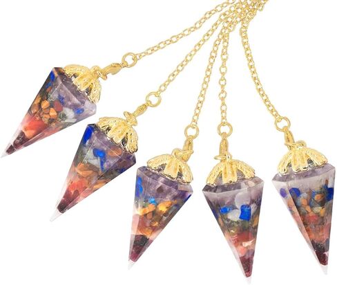 SUNYIK Handmade Chip Stones Orgone Pendulum for Dowsing Reiki, Stone Crystal Point Pendulum with Chain 9" in Saudi Arabia