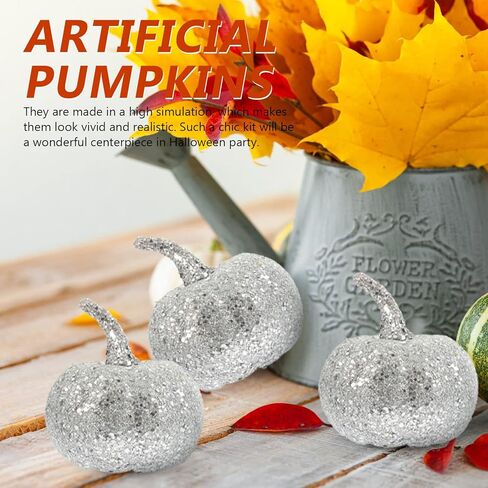 BESTOYARD 12 قطعة من القرع الإسفنجي الاصطناعي الصغير لعيد الشكر والهالوين وحصاد الخريف وديكورات اليقطين والدعائم المركزية للطاولة فضية in Kuwait