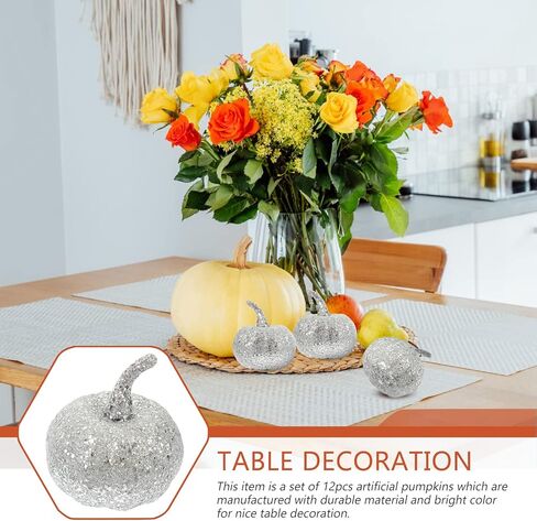 BESTOYARD 12 قطعة من القرع الإسفنجي الاصطناعي الصغير لعيد الشكر والهالوين وحصاد الخريف وديكورات اليقطين والدعائم المركزية للطاولة فضية in Kuwait