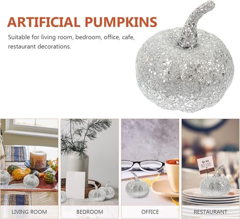 BESTOYARD 12 قطعة من القرع الإسفنجي الاصطناعي الصغير لعيد الشكر والهالوين وحصاد الخريف وديكورات اليقطين والدعائم المركزية للطاولة فضية in Kuwait